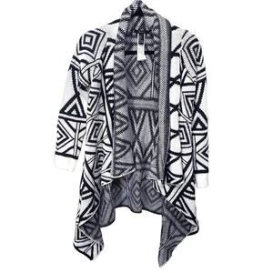 Forever 21 Black and White Open Front Knit Cardigan Size S Geometric Western